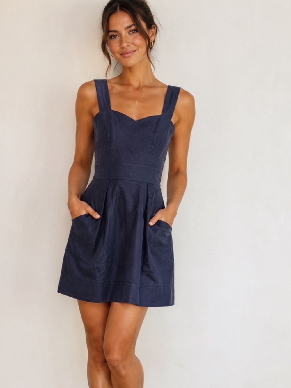 Y2K VTG sweetheart neck line silky navy blue mini dress 4 modal cotton spandex